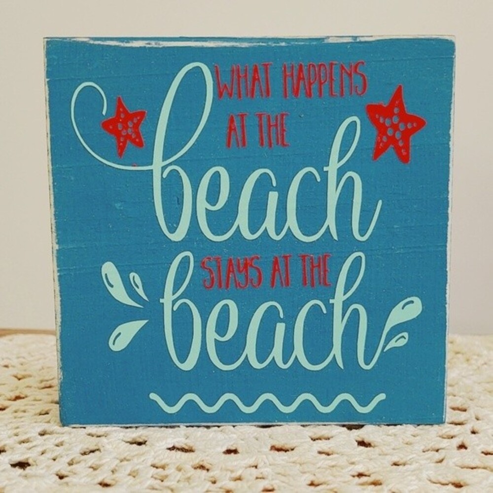 Handmade Tiered Tray Decor What Happens At The Beach Stays At The Beach Sign